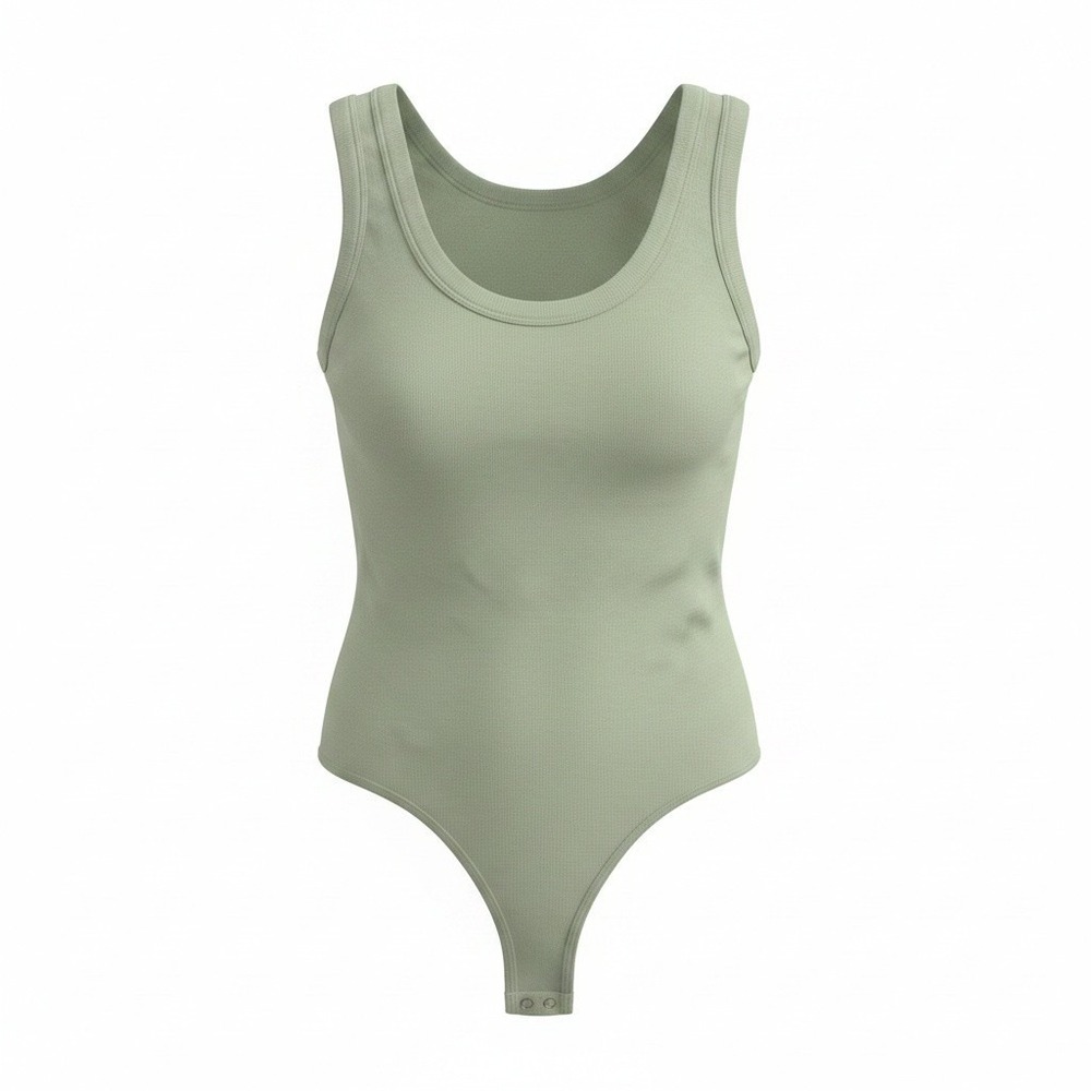 Ultra Flirt Juniors Bodysuit Sz M Soft Green Snap Ribbed Scoop Neck Casual Chic